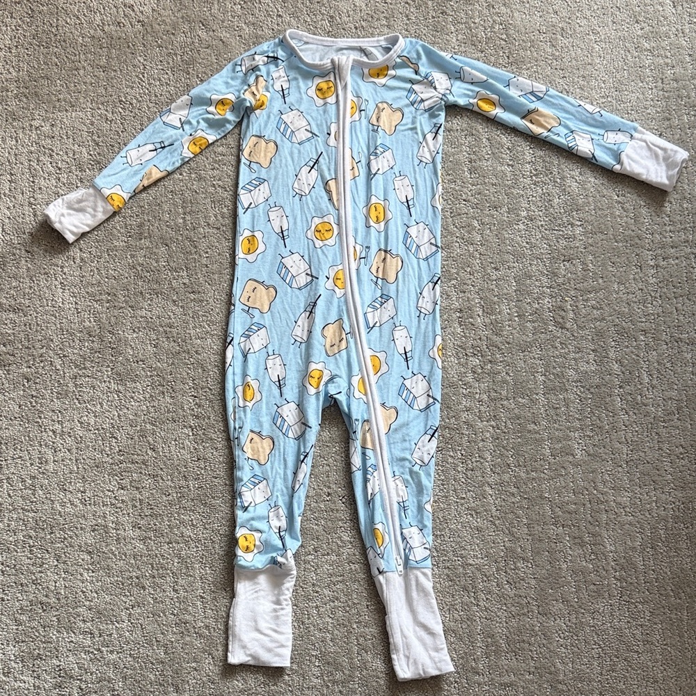 Little Sleepies Blue and White Kids Footie with Yellow Accents